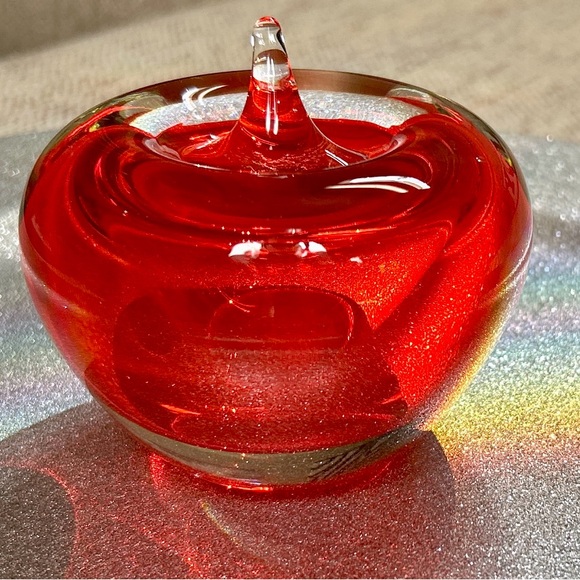 Vintage Blenko Hand Blown Art Glass 
Ruby Red Apple Paperweight - Picture 2 of 6